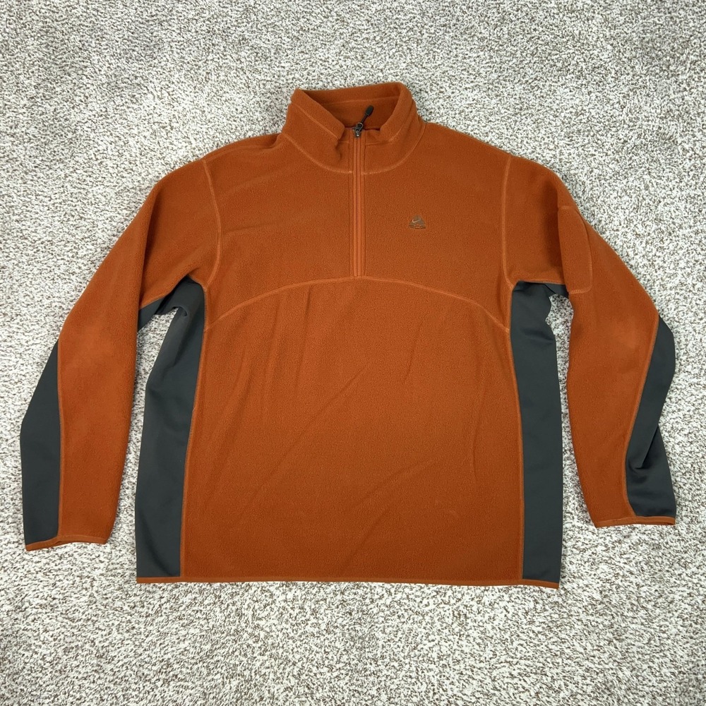 Nike ACG Pullover Mens XL Orange Fleece 1/4 Zip Mock Neck Hiking Pockets Outdoor